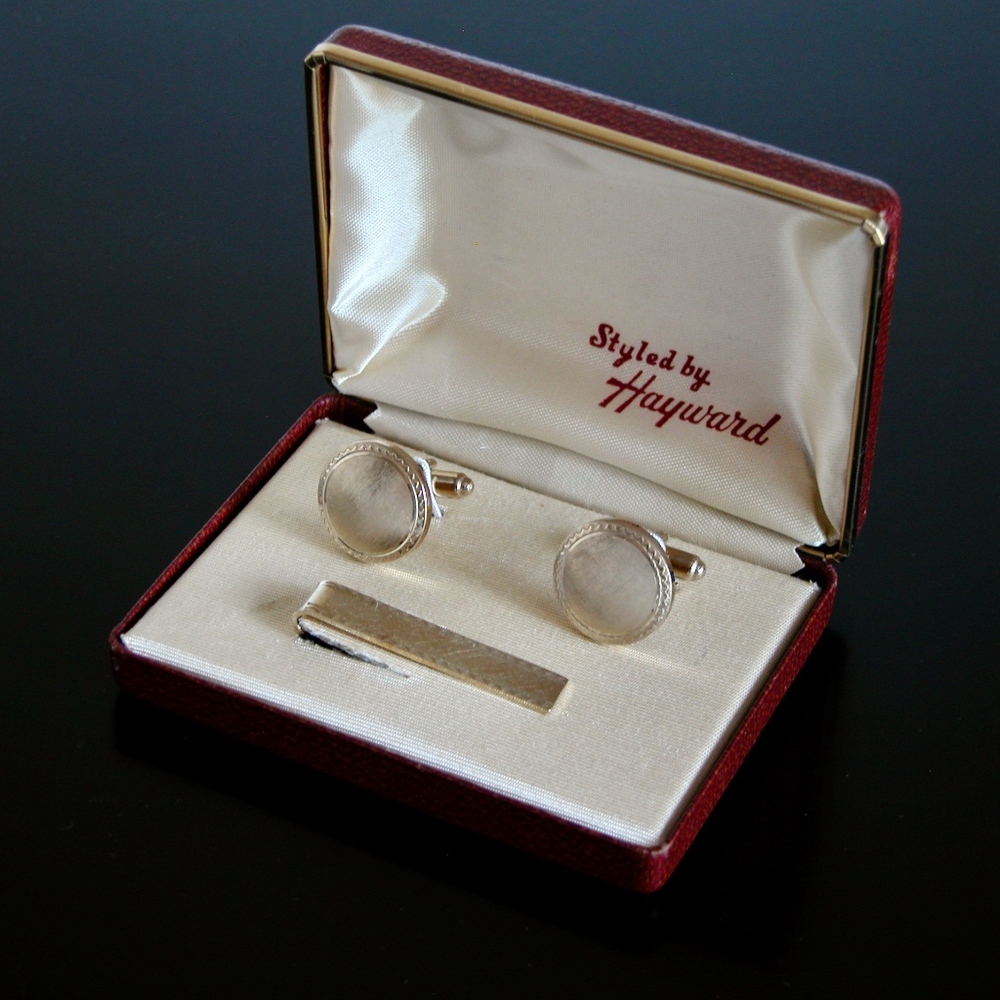 Vtg Modern 1970s Hayward Cufflinks Set Gold Tone